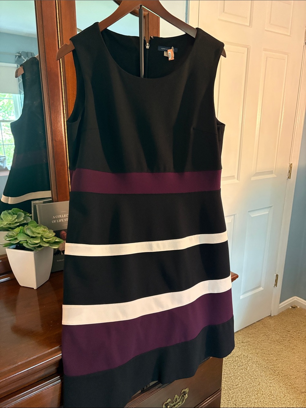 Tommy Hilfiger Black Dress with Purple and White Stripes - Sleeveless Shift